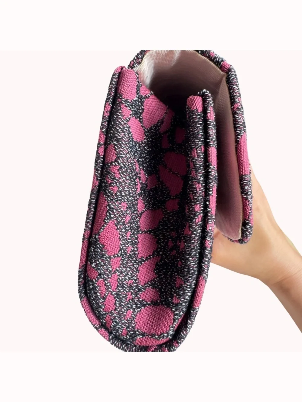 Vintage Pink Black Fabric Clutch Evening Bag Wedding Purse Formal Party Makeup